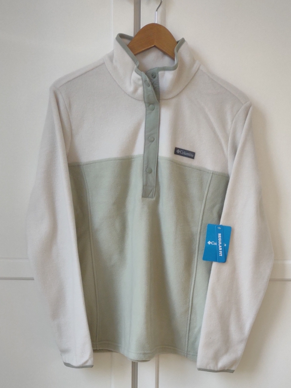 COLUMBIA Benton Springs 1/2 Snap Fleece Pullover Size L Women's Sage Green/Cream
